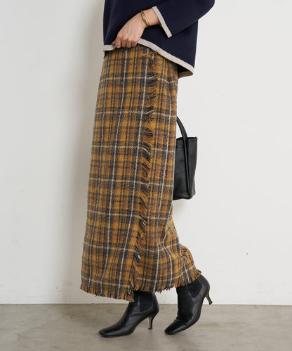 格紋流蘇修身半身裙