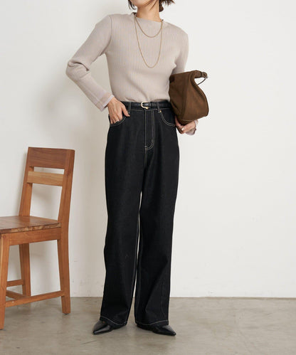 袖部透視拼接羅紋針織衫