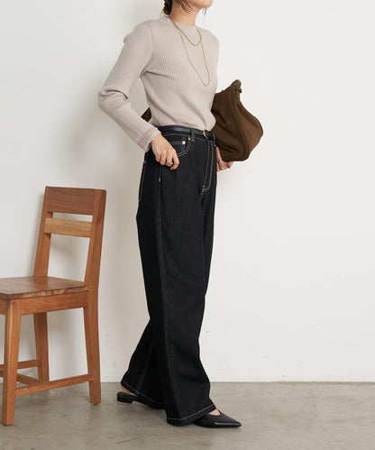 袖部透視拼接羅紋針織衫