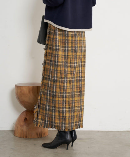 格紋流蘇修身半身裙