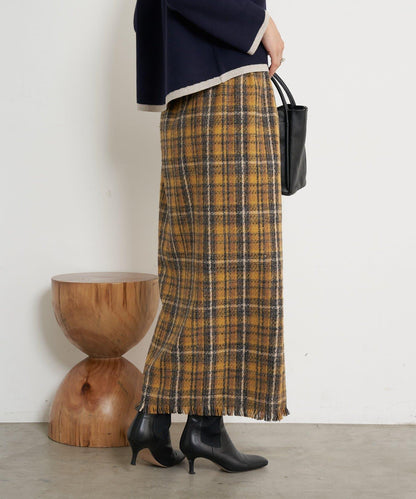 格紋流蘇修身半身裙