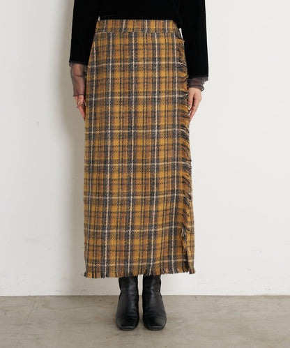 格紋流蘇修身半身裙