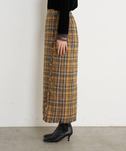 格紋流蘇修身半身裙