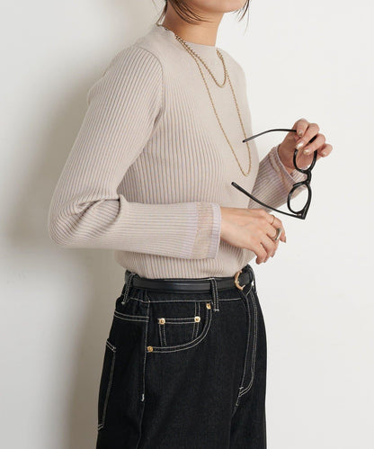 袖部透視拼接羅紋針織衫