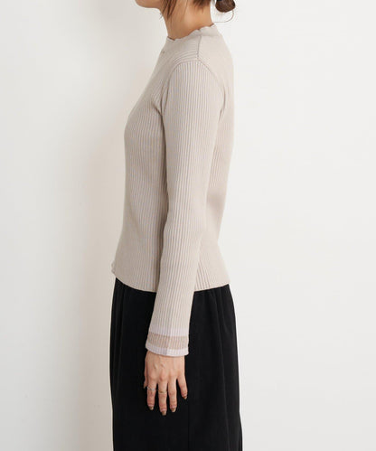 袖部透視拼接羅紋針織衫