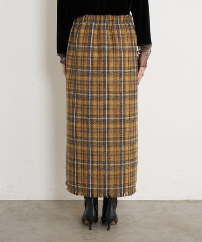 格紋流蘇修身半身裙