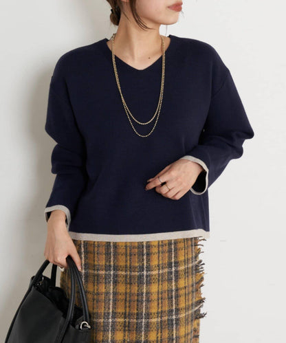 亮絲線V領針織衫