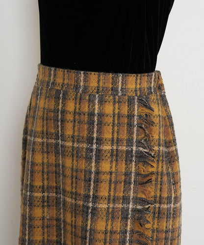 格紋流蘇修身半身裙