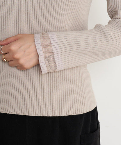 袖部透視拼接羅紋針織衫