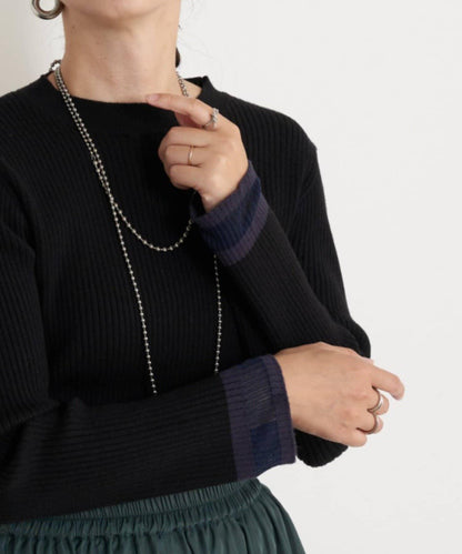 袖部透視拼接羅紋針織衫