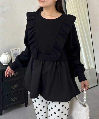 荷葉邊拼接荷葉下襬衛衣