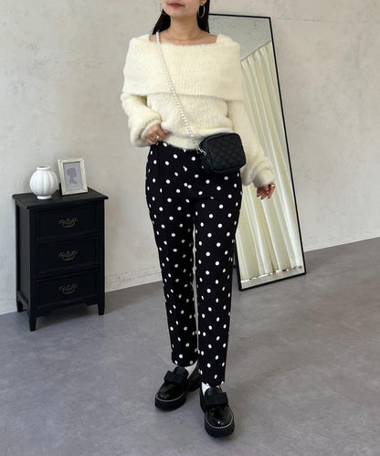 【前後兩穿】一字肩蝴蝶結毛絨針織衫