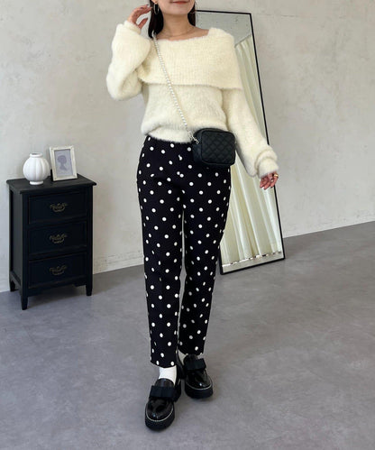 【前後兩穿】一字肩蝴蝶結毛絨針織衫