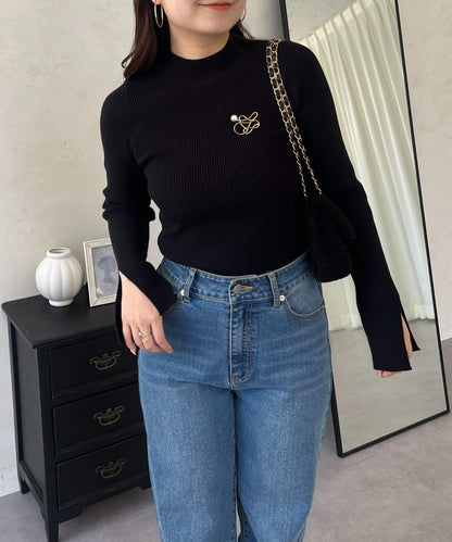 高領羅紋針織上衣