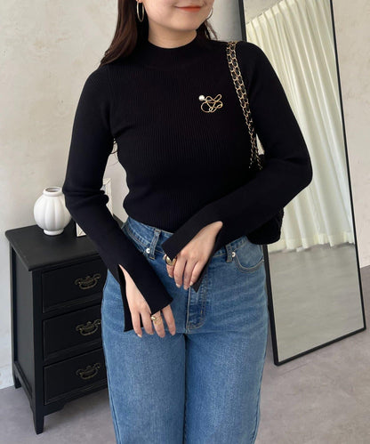 高領羅紋針織上衣