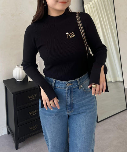 高領羅紋針織上衣