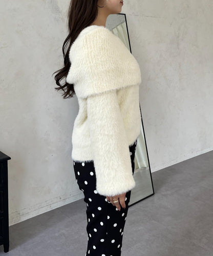 【前後兩穿】一字肩蝴蝶結毛絨針織衫
