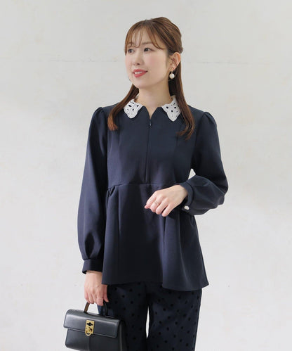 【MAYURI企畫】【適合正式場合】可拆卸領前拉鍊荷葉邊下襬襯衫