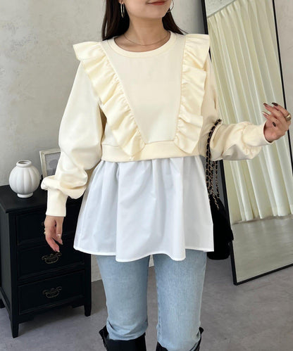 荷葉邊拼接荷葉下襬衛衣