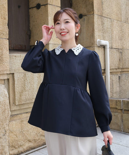 【MAYURI企畫】【適合正式場合】可拆卸領前拉鍊荷葉邊下襬襯衫