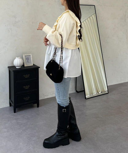 荷葉邊拼接荷葉下襬衛衣