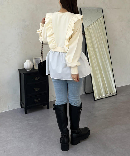 荷葉邊拼接荷葉下襬衛衣