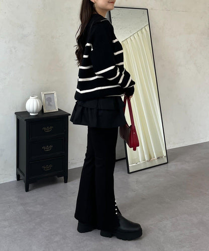 徽章標誌半拉鍊條紋針織衫