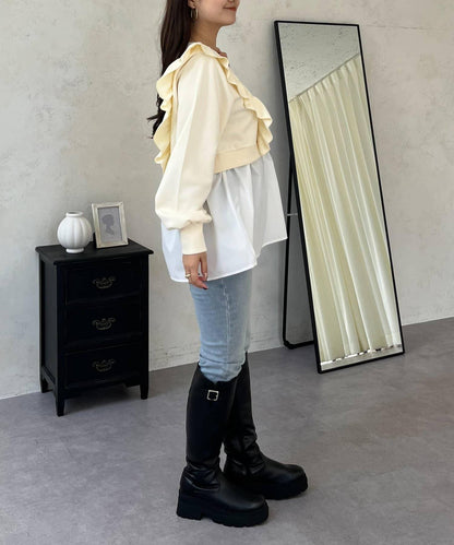 荷葉邊拼接荷葉下襬衛衣