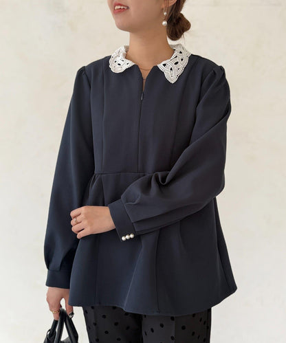 【MAYURI企畫】【適合正式場合】可拆卸領前拉鍊荷葉邊下襬襯衫
