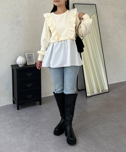 荷葉邊拼接荷葉下襬衛衣