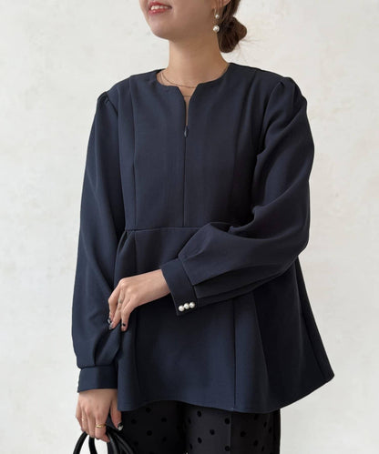 【MAYURI企畫】【適合正式場合】可拆卸領前拉鍊荷葉邊下襬襯衫