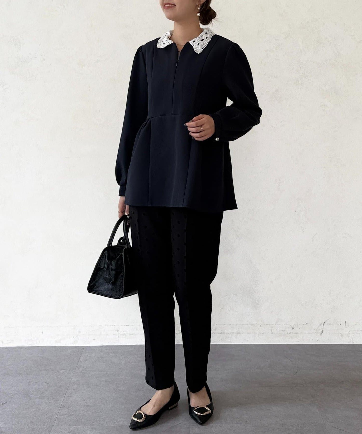 【MAYURI企畫】【適合正式場合】可拆卸領前拉鍊荷葉邊下襬襯衫