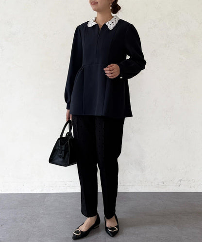 【MAYURI企畫】【適合正式場合】可拆卸領前拉鍊荷葉邊下襬襯衫