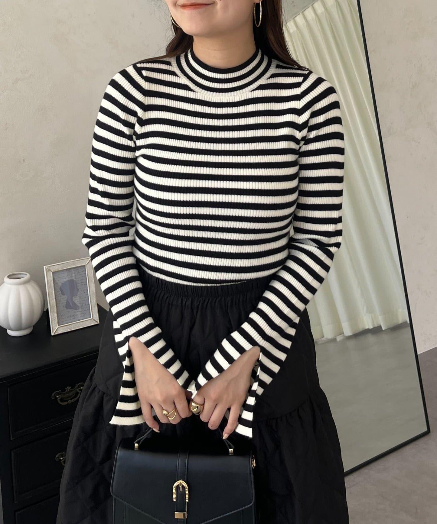 高領羅紋針織上衣