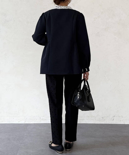 【MAYURI企畫】【適合正式場合】可拆卸領前拉鍊荷葉邊下襬襯衫