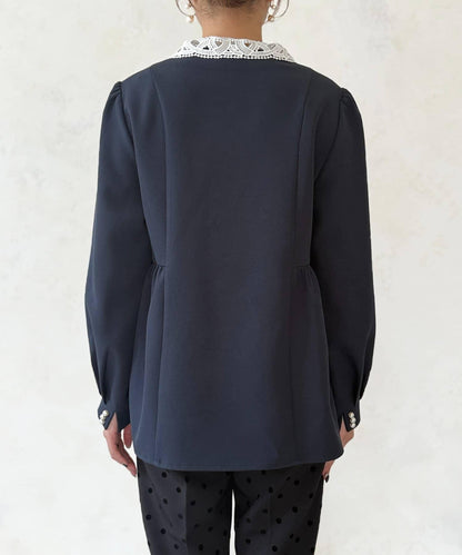 【MAYURI企畫】【適合正式場合】可拆卸領前拉鍊荷葉邊下襬襯衫