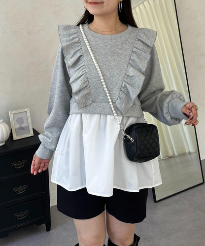 荷葉邊拼接荷葉下襬衛衣