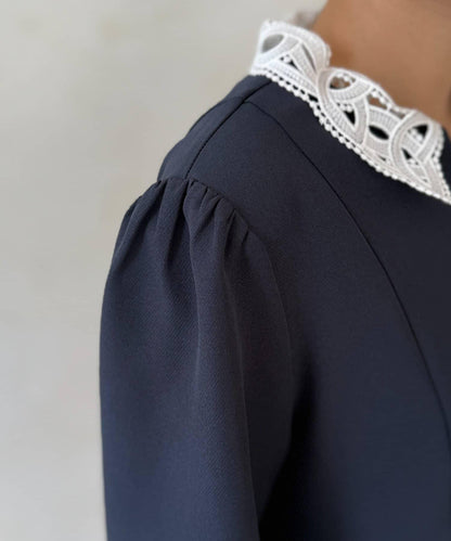 【MAYURI企畫】【適合正式場合】可拆卸領前拉鍊荷葉邊下襬襯衫