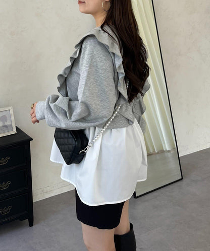 荷葉邊拼接荷葉下襬衛衣