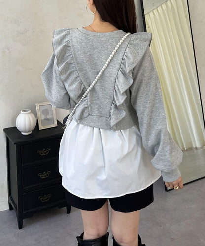 荷葉邊拼接荷葉下襬衛衣