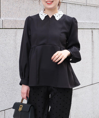 【MAYURI企畫】【適合正式場合】可拆卸領前拉鍊荷葉邊下襬襯衫