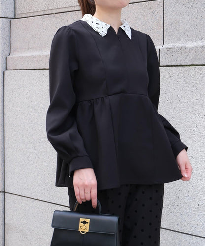 【MAYURI企畫】【適合正式場合】可拆卸領前拉鍊荷葉邊下襬襯衫