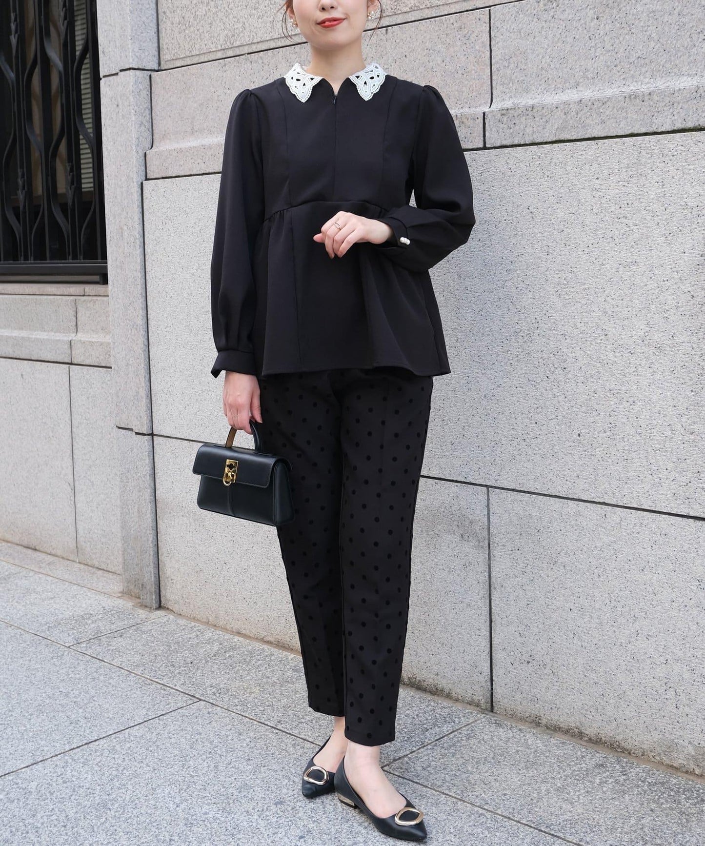 【MAYURI企畫】【適合正式場合】可拆卸領前拉鍊荷葉邊下襬襯衫