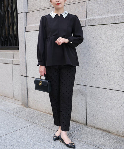 【MAYURI企畫】【適合正式場合】可拆卸領前拉鍊荷葉邊下襬襯衫