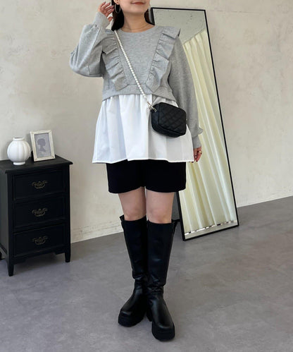 荷葉邊拼接荷葉下襬衛衣