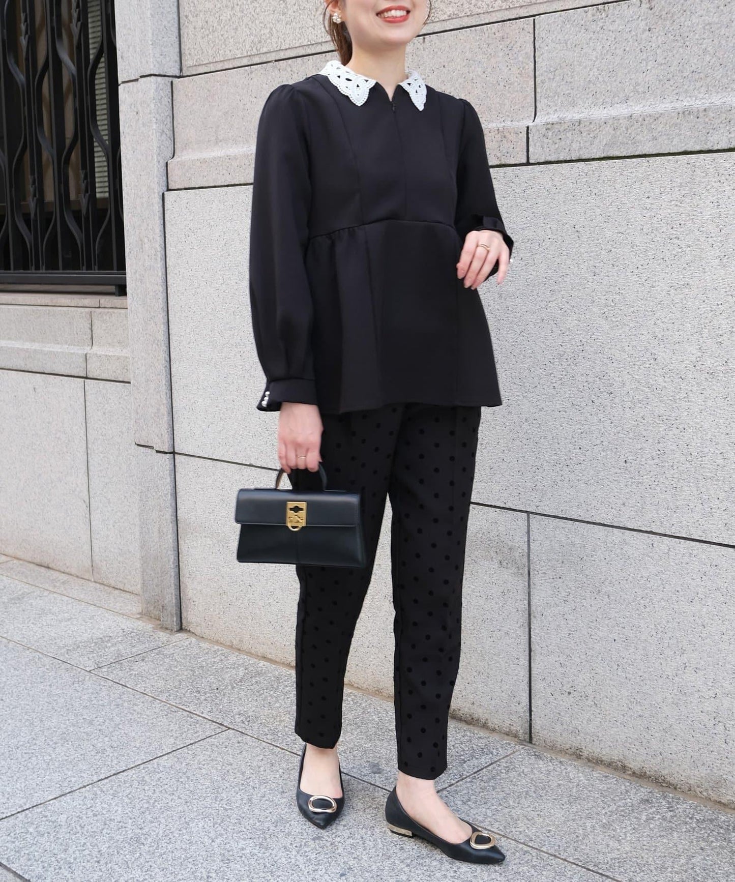 【MAYURI企畫】【適合正式場合】可拆卸領前拉鍊荷葉邊下襬襯衫