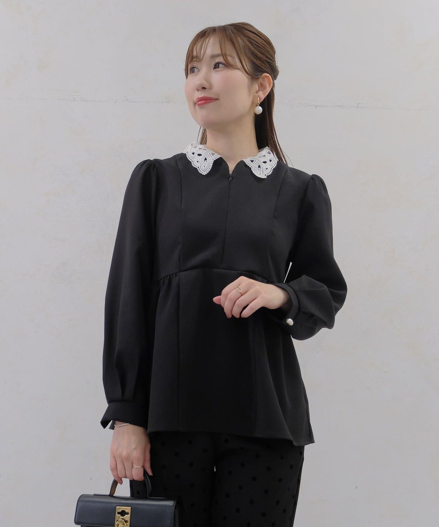 【MAYURI企畫】【適合正式場合】可拆卸領前拉鍊荷葉邊下襬襯衫