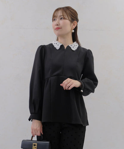 【MAYURI企畫】【適合正式場合】可拆卸領前拉鍊荷葉邊下襬襯衫