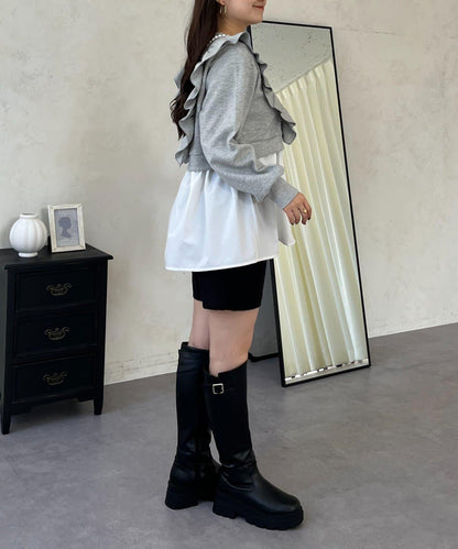 荷葉邊拼接荷葉下襬衛衣