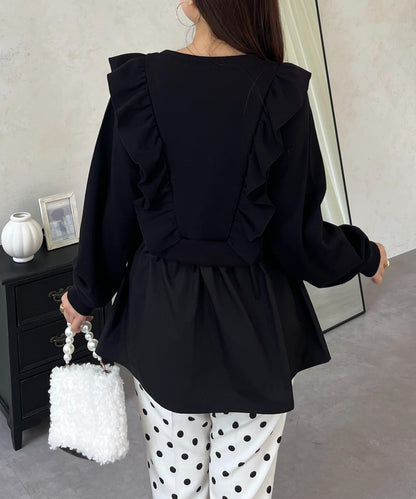 荷葉邊拼接荷葉下襬衛衣